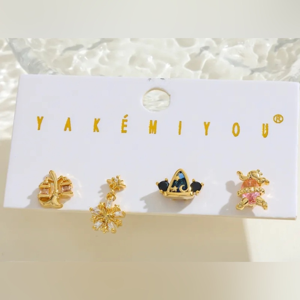 14K Gold Disney Mickey Mouse Fantasia Theme Earring Set Mismatch Asymmetrical